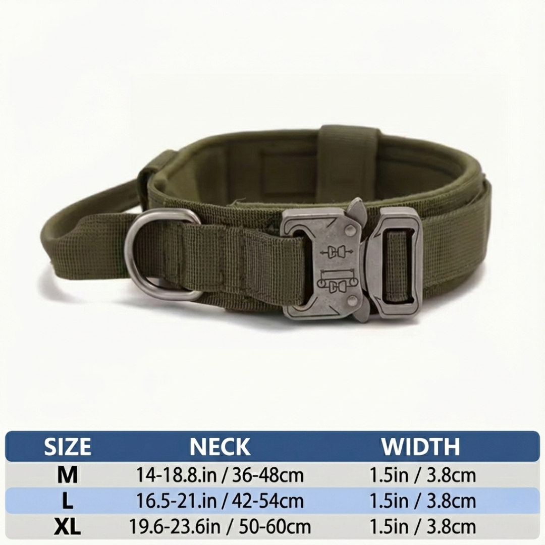 Tactical Dog Collar with Control Handle & Quick-Release Metal Buckle – Heavy Duty Adjustable Nylon for Medium & Large Dogs