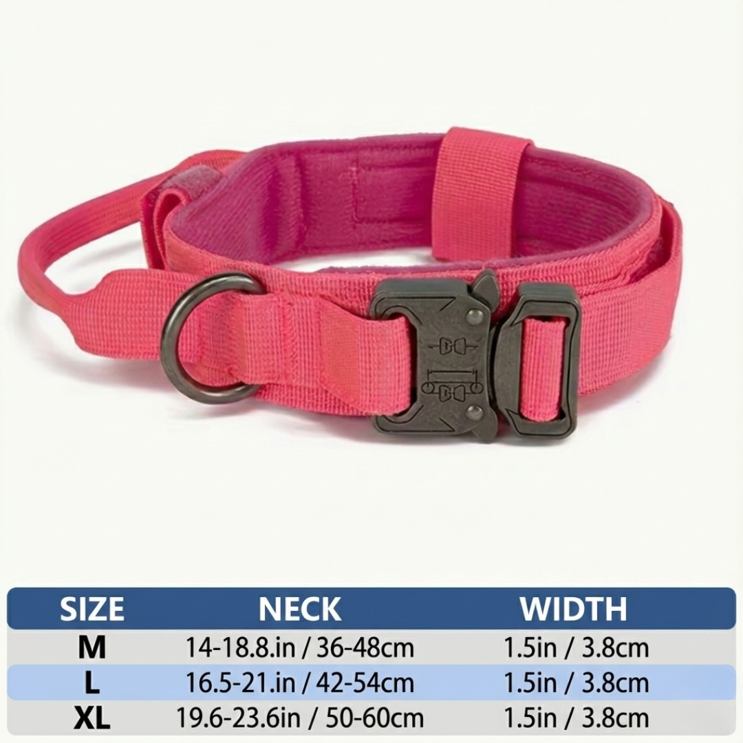 Tactical Dog Collar with Control Handle & Quick-Release Metal Buckle – Heavy Duty Adjustable Nylon for Medium & Large Dogs