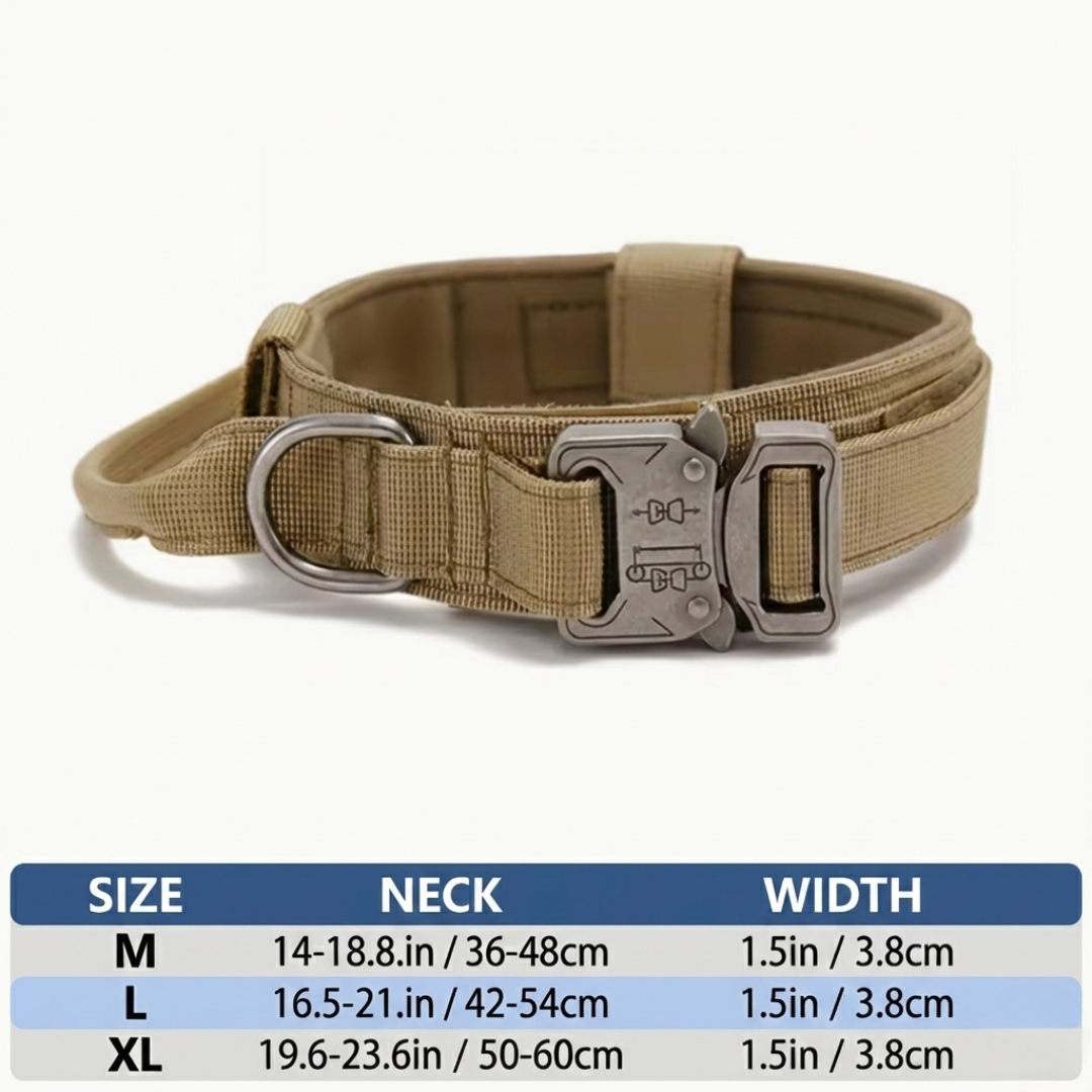 Tactical Dog Collar with Control Handle & Quick-Release Metal Buckle – Heavy Duty Adjustable Nylon for Medium & Large Dogs