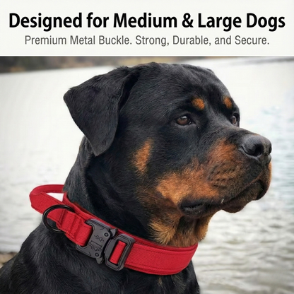 Tactical Dog Collar with Control Handle & Quick-Release Metal Buckle – Heavy Duty Adjustable Nylon for Medium & Large Dogs
